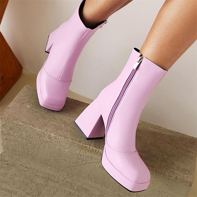 B5/Dámské krátké kozačky na vysokém podpatku Podzim a zima Nová barva Candy Nepromokavá platforma Velké kozačky na silném podpatku