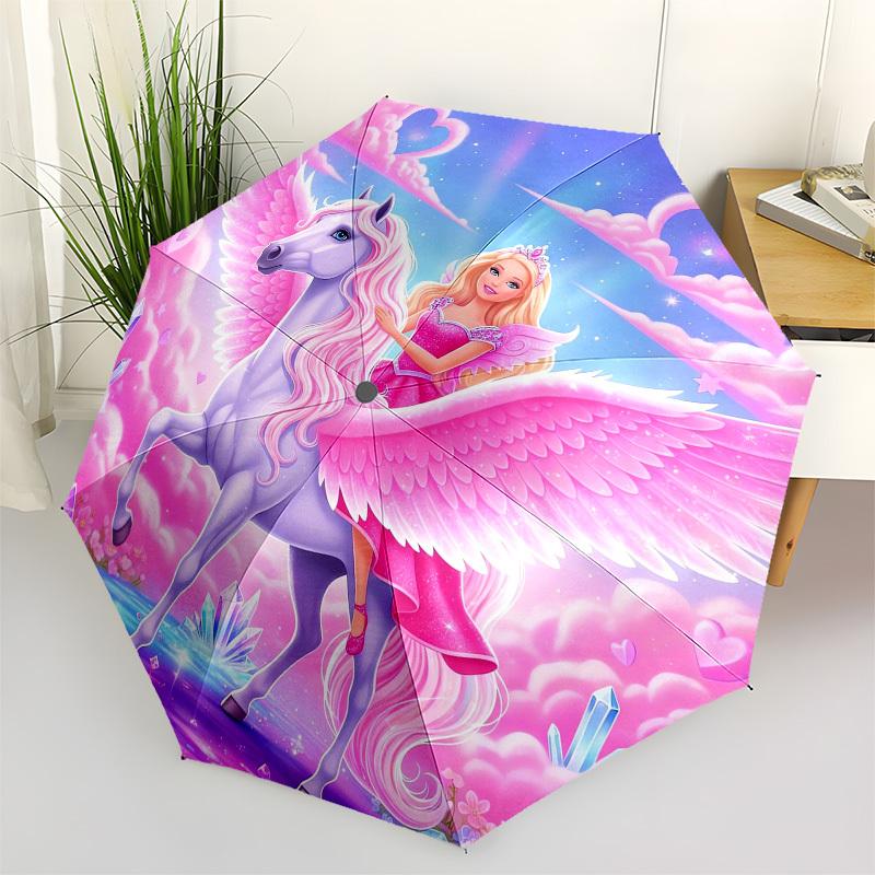 1pc Barbie Dreamtopia Pegasus Ride Umbrella with Plastic Handle,Suitable for All Seasons Travel Outdoor Multi-functional UmbrellaDCS168