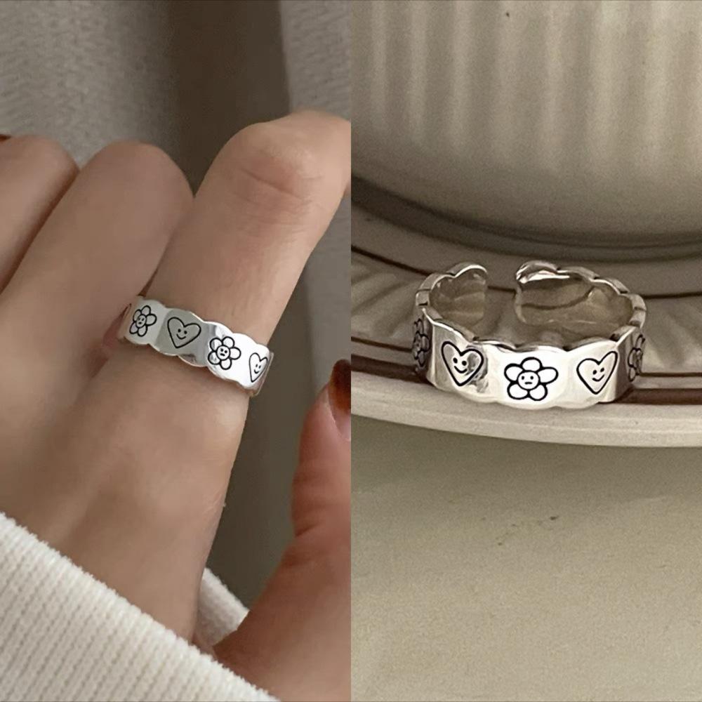 Retro Heavy Industry S plain ring, non-fading opening adjustable index finger ring