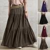 Women Maxi Skirt High Waist Ruffle Splicing Large Hem Long Skirt Pure Color
