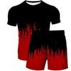 Summer New Men's Short Sleeved Shorts T-shirt Set with 3D Printed Flame Pattern Casual T-shirt Set with Fashionable Sweatshirt