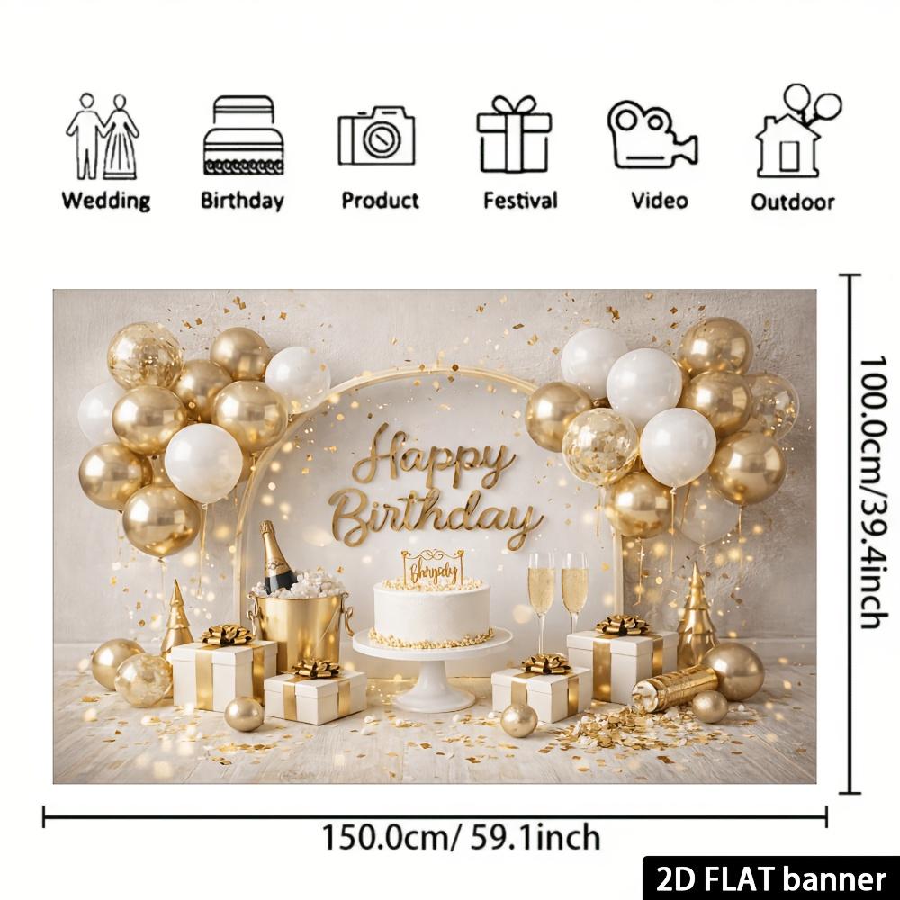 Sfondo per banner di festa di compleanno planare 2D - Tema di lusso per celebrazione di compleanno platino, realizzato in materiale poliestere