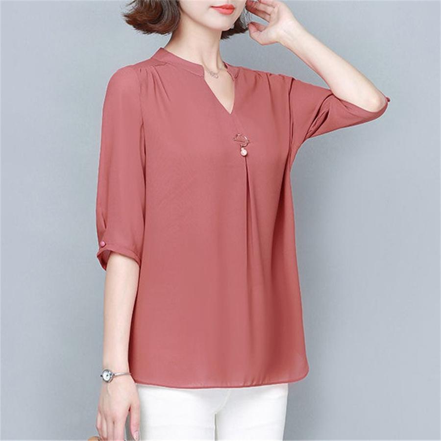 Women Spring Summer Style Blouses Shirts Lady Casual Half Sleeve V-Neck Loose Style Blusas Tops