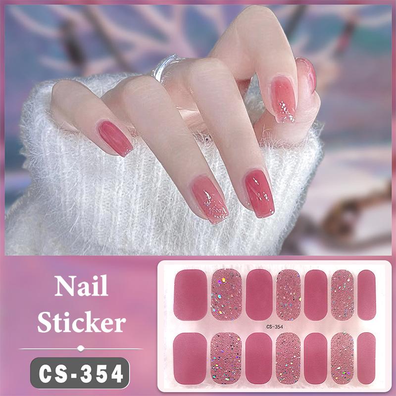 No Baking Lamp Waterproof Nail Wraps Full Cover Nail Stickers Solid Color 14 Nails/Set Multi Color Nail Art Look Patch Firm