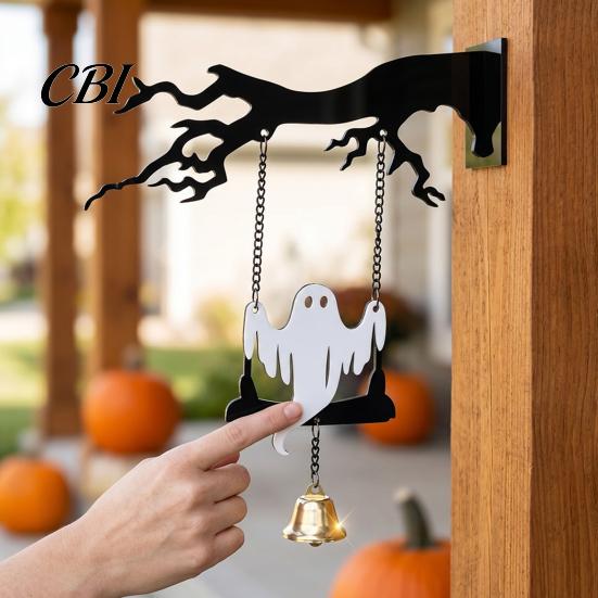 Even Color Filling Halloween Decor Wall Mounted Hanging Bell, Clear Sound Ghost/Bat Decorative Carved Dinner Bell for Outdoor Front Door Garden Porch