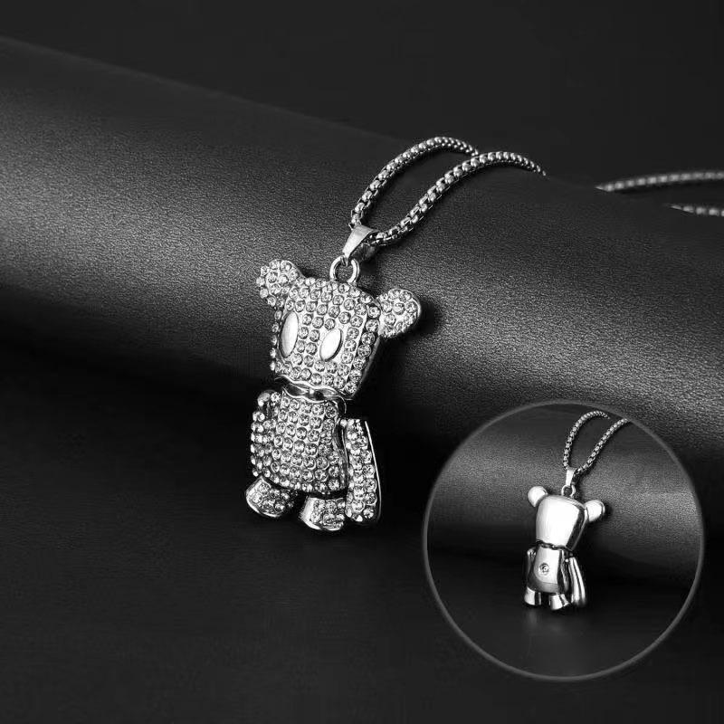 Star With The Same Diamond Paper Bag Bear Necklace Trendy Personality Hip Hop Men'S And Women'S Long Sweater Chain Autumn And Winter Accessories