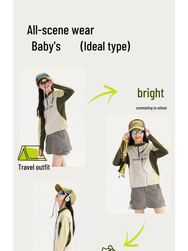 Tao Town Girls' Quick-Dry Long-Sleeve Cycling Top with Sun Protection