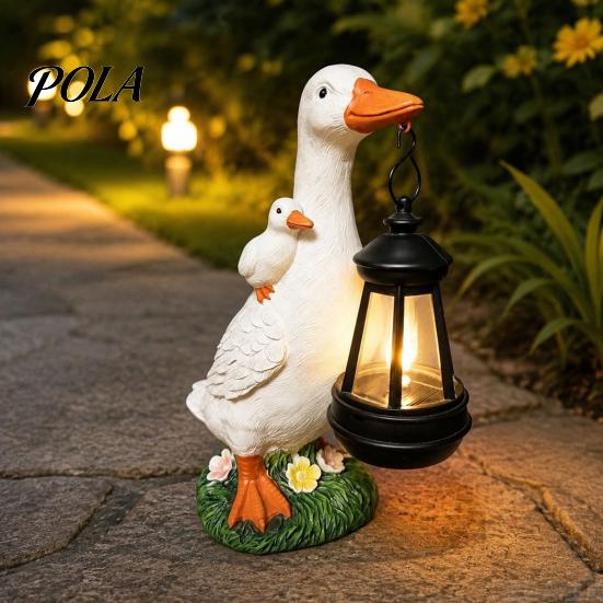 Whimsical Duck Statue for Lawn Garden with Solar Lantern, Cute Mom And Baby Sculpture Decorative Light Lamp, Waterproof Resin Outdoor Yard Decor