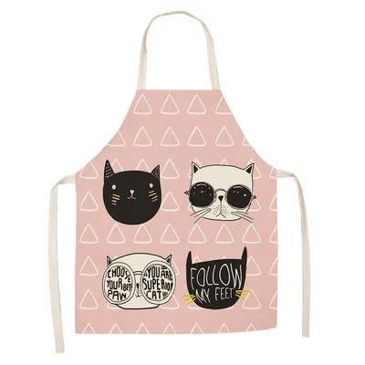 1Pcs Apron Cotton Linen Cooking Cute Cat Printed Home Sleeveless Aprons Men Women Baking Accessories Household Kitchen Supplies