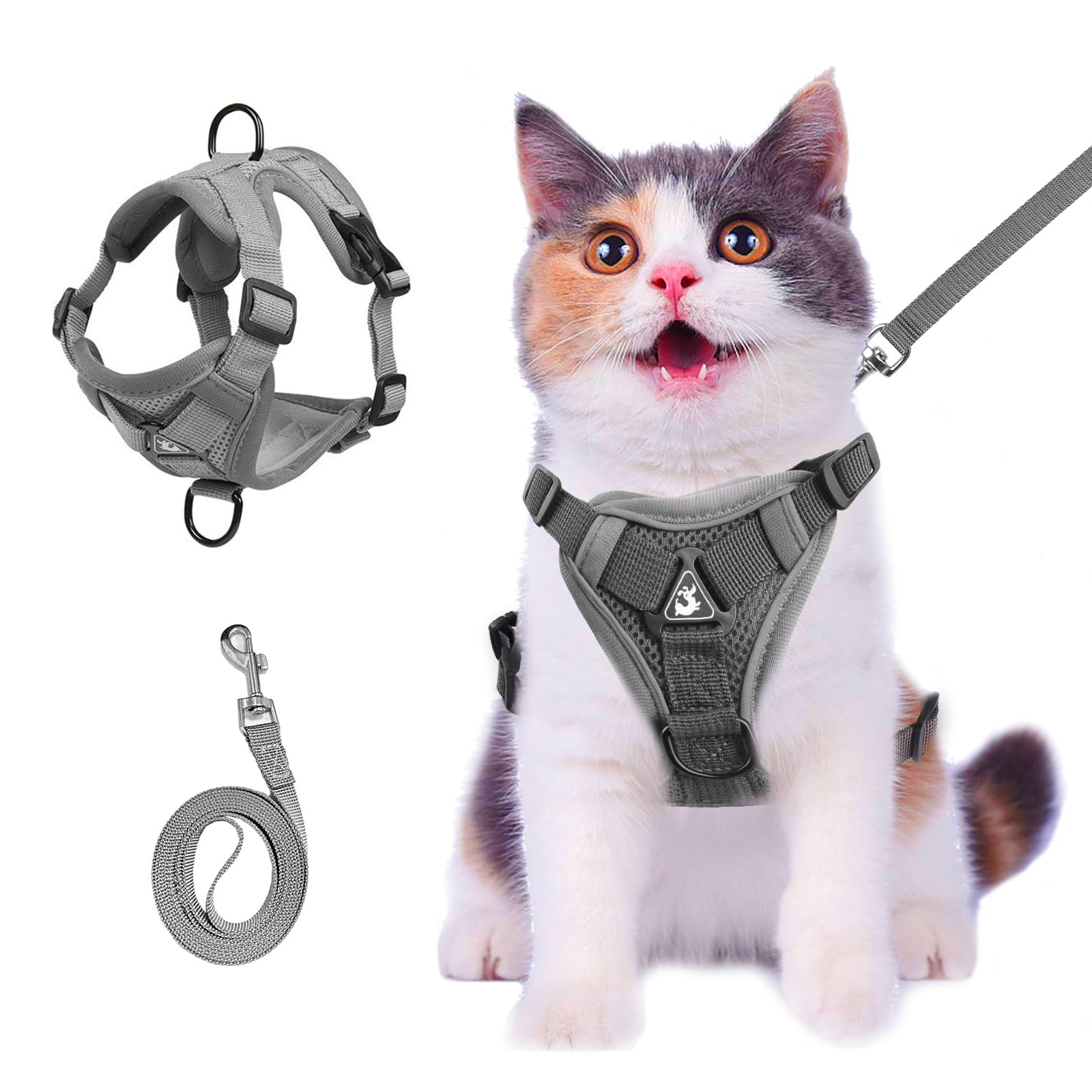 

Cat Harness and Leash Easy to Put Breathable Night Adjustable Soft Suitable for Small and Medium Dogs Set, Slip-Proof, Vest-Style, on, Mesh, сірий колір