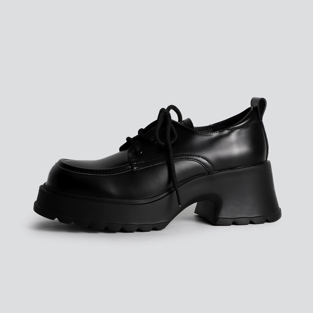2025 spring new fashion outer wear thick heel small leather shoes women's platform solid color Mary Jane glossy fashion single shoes women