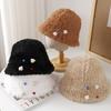 New Plush Lamb Button Bucket Hat Women's Autumn and Winter Versatile Warm Cold Fashion Bucket Basin Hat