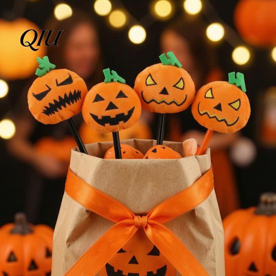 Smooth Writing Pens Halloween Pumpkin Gel Ink Pen, 0.7mm Rollerball Pen with Plush Pumpkin, Novelty Black for Party Favors, Gift Supplies