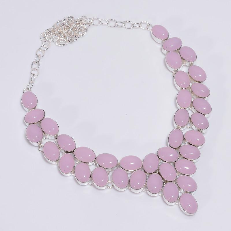 

Marvellous Top Grade Qualite 100% Natural Rose Quartz Oval Shape Ethnic Handmade Jewelry 925 Steling Silver Necklace 18 WSJ-4733 срібний