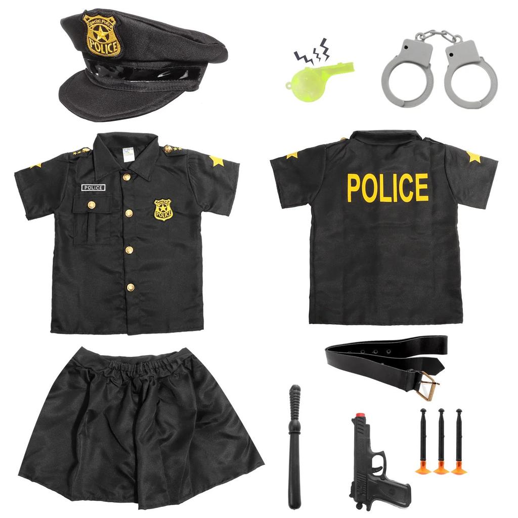 Police Officer Costume for Kids Boys Girls Costume Cop Uniform Outfit Role Play with Toys Accessories,  Kid Costume Dress Up
