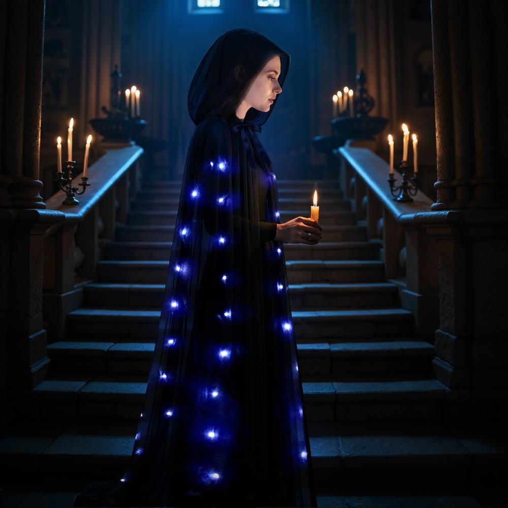 Vintage Overcoats Lace-up Vintage Hooded Cape Creative Gift LED Halloween Hooded Cloak
