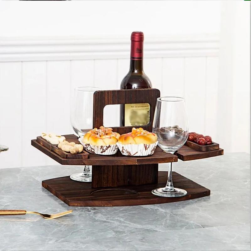 1 ks Dřevěný Lehký Ruční Přírodní Nosič na Svačinu a Nápoje Skládací Piknikový Stohovatelný Vícevrstvý Rustikální 36x31x26cm