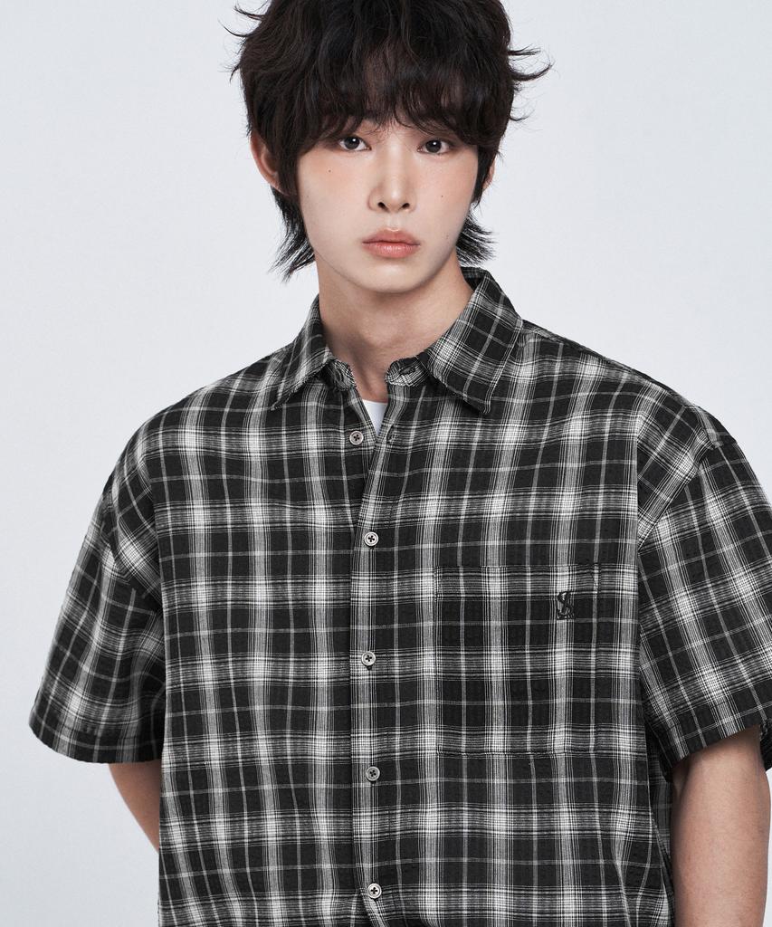 LEMAIN SECOND Check Oversized Short Sleeve Shirt [Black]