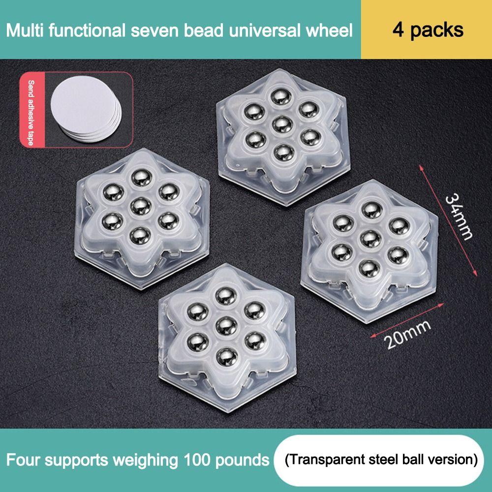 4Pcs Durable Self Adhesive Universal Wheel Mute 7Beads Mini Pulley Base Self Adhesive Pulley