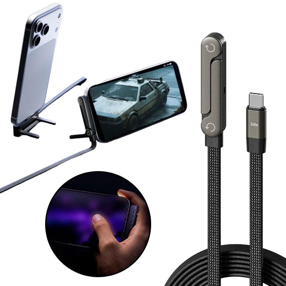 New 240W Fast Charging Foldable Phone Holder Data Cable Fast Charging Cable Phone Tablet Holder 2-in-1 With Built-in Phone Stand
