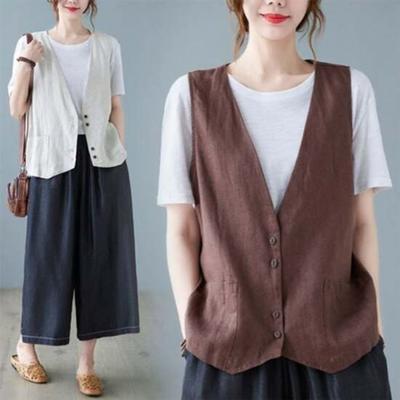 Shop   Women Y Button Summer Linen laYered Vest Won Wvs Wbfae5a