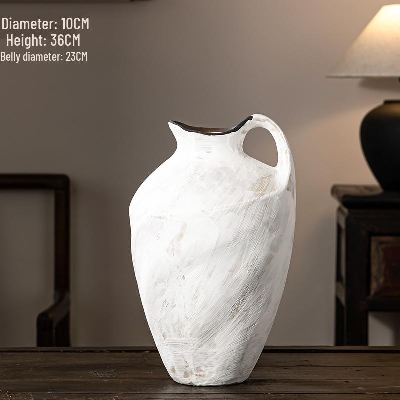 Handmade Retro Distressed Ceramic Vase - Large Coarse Pottery Jar for Flower Arrangements In Bed and Breakfast Hotel