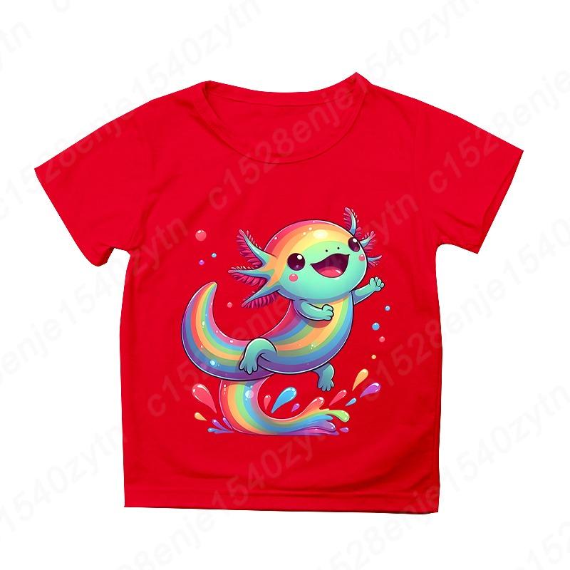 Axolotl Graphic Print Creative T-Shirts, Soft Comfy Crew Neck Short Sleeve Tee, Girls' Summer Tops