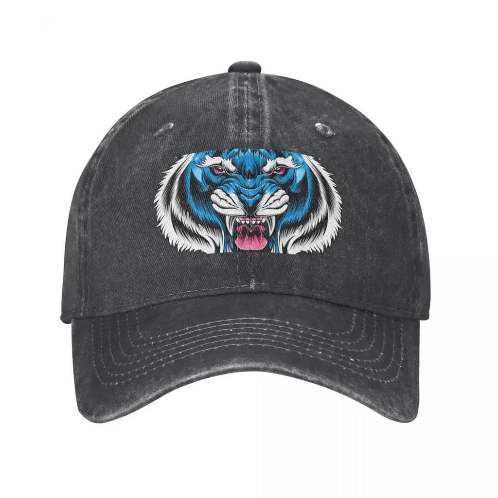 Blue Tiger Head Cowboy Hat Snapback Cap Bobble Hat Sun Hat For Children Men Women's