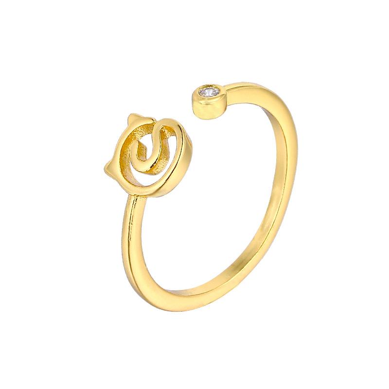 Wind Cute Lines Kitten Flash Diamond Ring Japanese Student Cute Pet Animal Open Ring