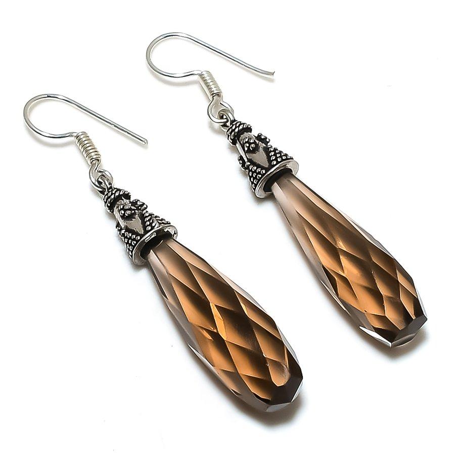 

Natural Smoky Topaz Gemstone 925 Sterling Silver Jewelry Earring 2.36 w9J43