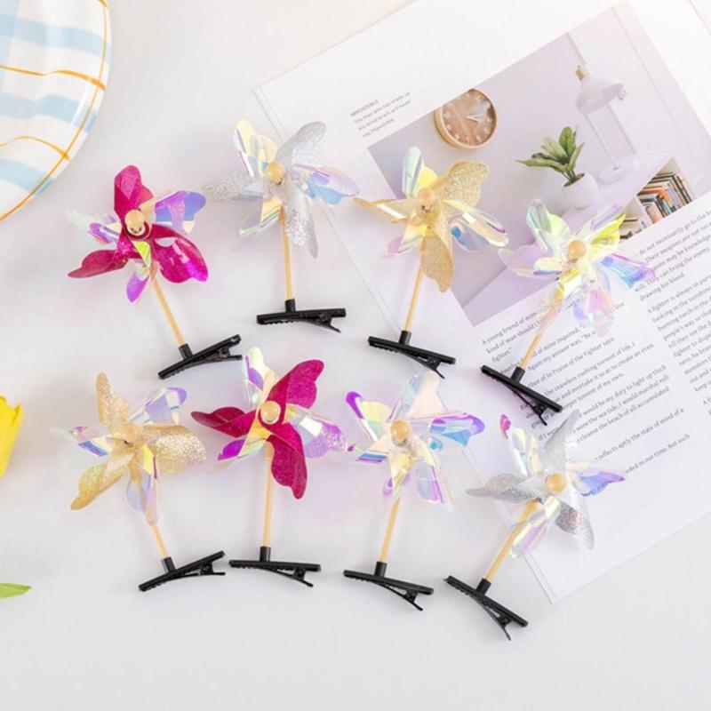 Children Windmill Hair Clip Colorful Duckbill Hairpin Girls Cute Plastic Barrettes Hair Clip Birthday Festival Gift