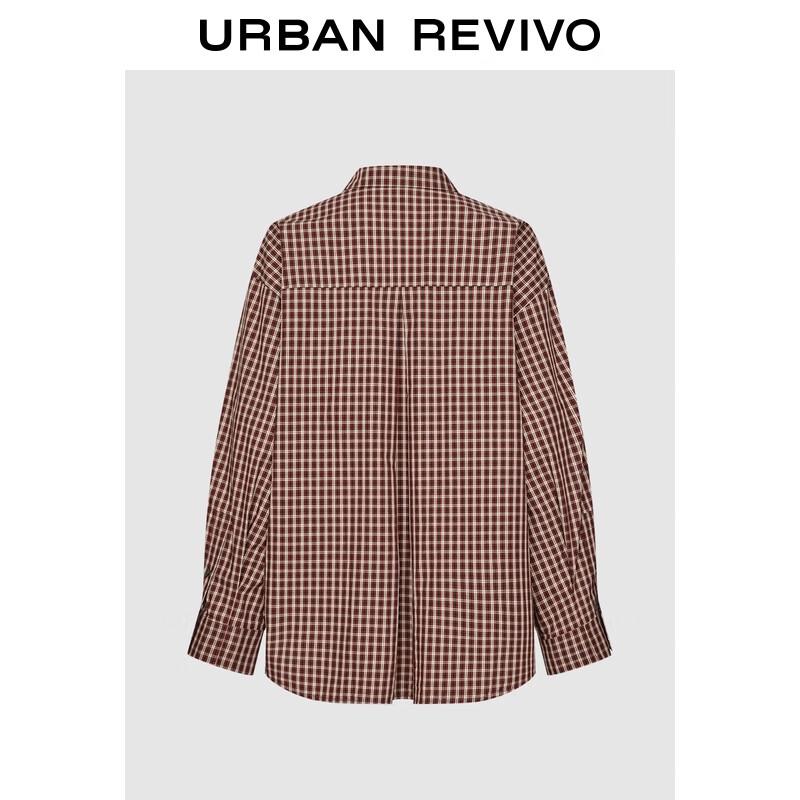 UR 2025 Autumn Women s Retro Plaid Cotton Long Sleeve Shirt M