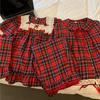 Women's Red Plaid Lace-Trim Pajamas - Long Sleeve, Square Neck, Loose Fit