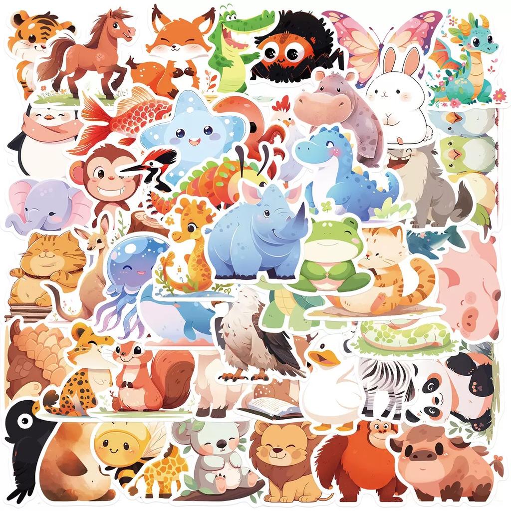 10/50/100pcs Mixed Adorable Humorous Zoo Wild Animals Stickers Aesthetic Designed For Children Toy DIY Skateboard Laptop Phone Car Decals Sticker