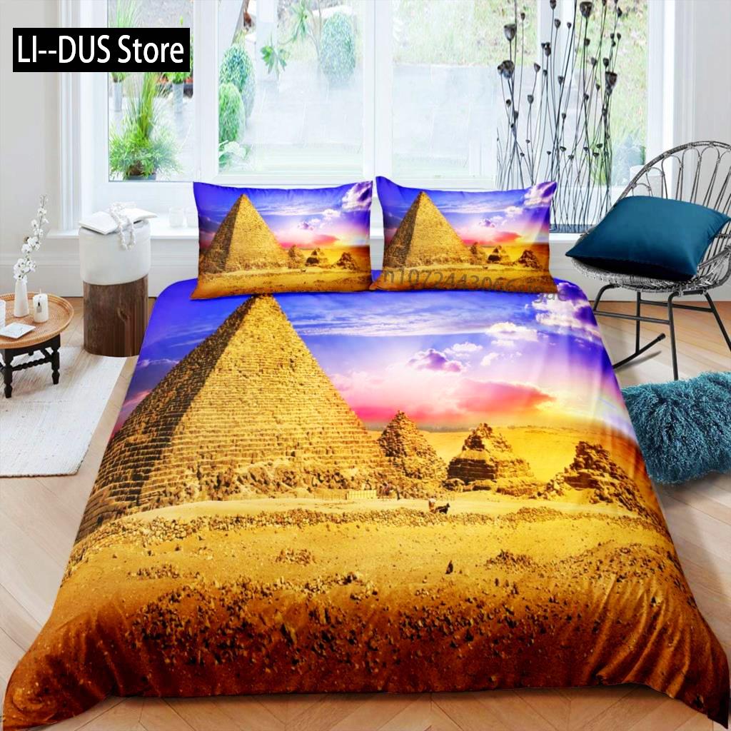 

Comforter Pyramid King African Ancient Egyptian Pyramid Vintage Bedding Set Polyester Camel Desert Scene Egypt Comforter (quilt)-EU Single(135*200cm)3pcs