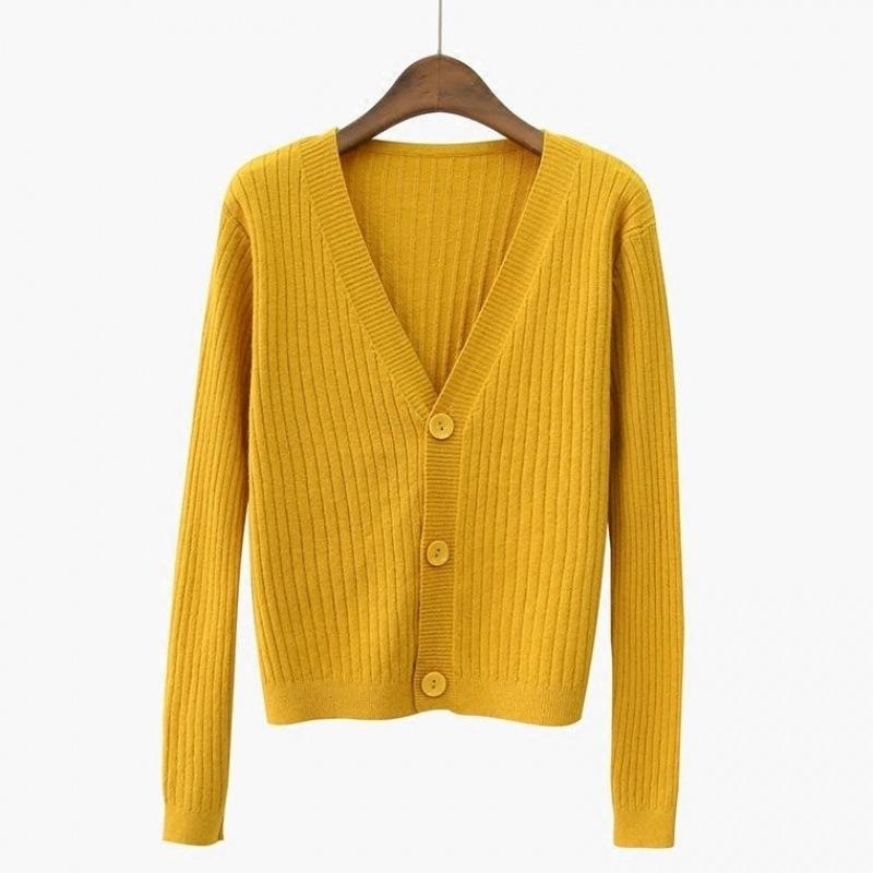 V-neck knitted cardigan autumn new retro versatile sweater with long-sleeved short coat for women