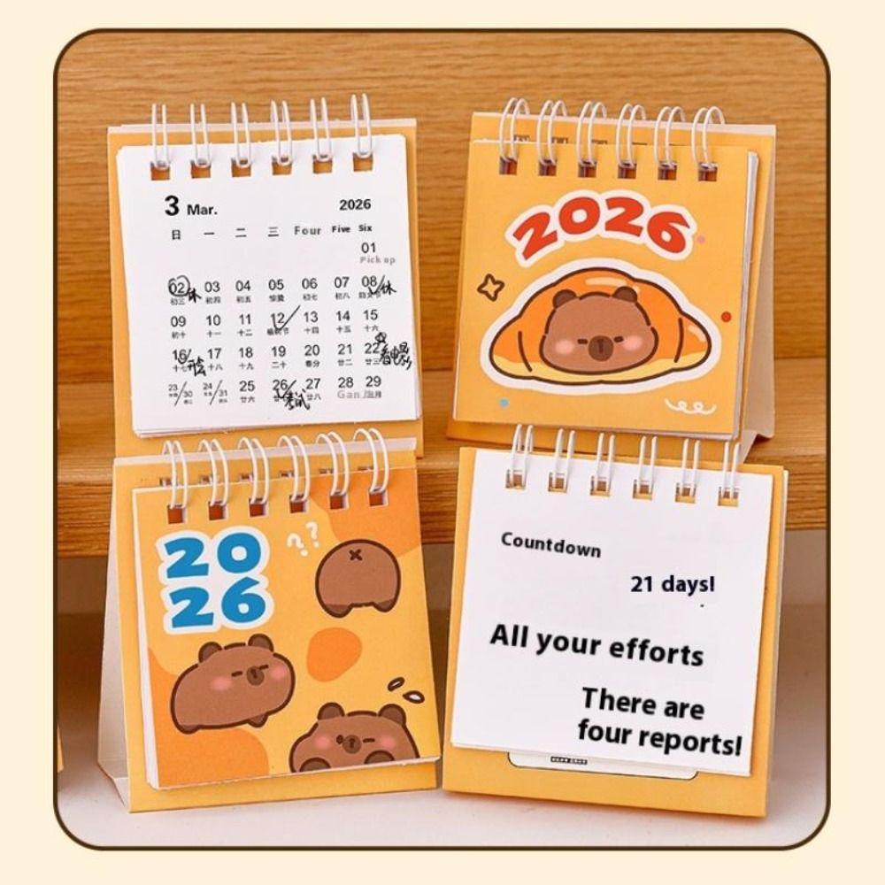 2026 Capybara Mini Desk Calendar Cute Office Standing Flip Calendar Decorative Student Student Stationery Supplies Accessories