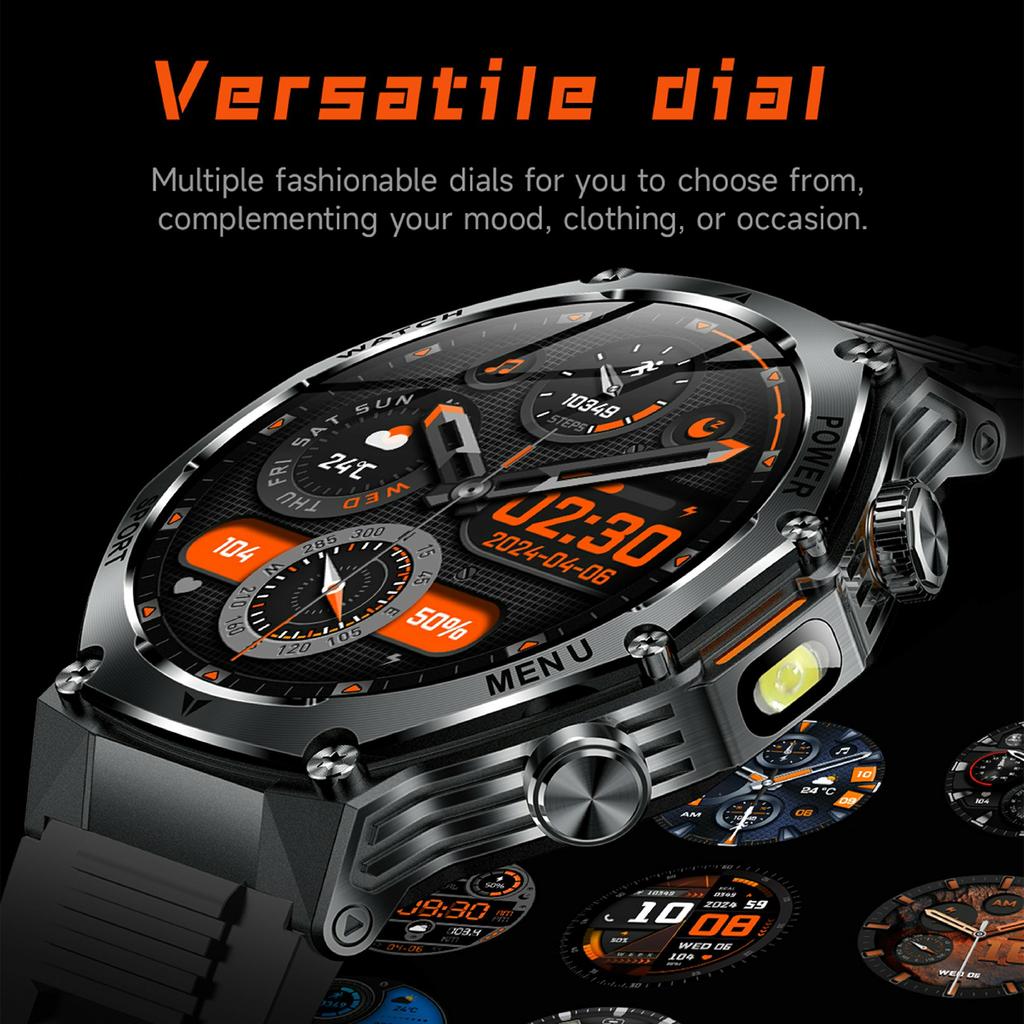 AK82 1,8-Zoll-Bildschirm Smartwatch Bluetooth-kompatibles Anrufen Herzfrequenzmesser Sport-Tracker, Silikonarmband