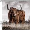Highland Cow Shower Curtain Rustic Bull Western Farmhouse Cattle Country Restroom Accessories Funny Farm Animal Bathroom Decor