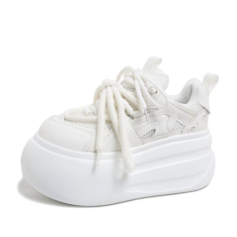 Fashion 8CM Women Platform Sneakers Leather Casual Ladies Chunky Shoes White Woman Fashion Brand Autumn Thick Soled Wedge Sneakers