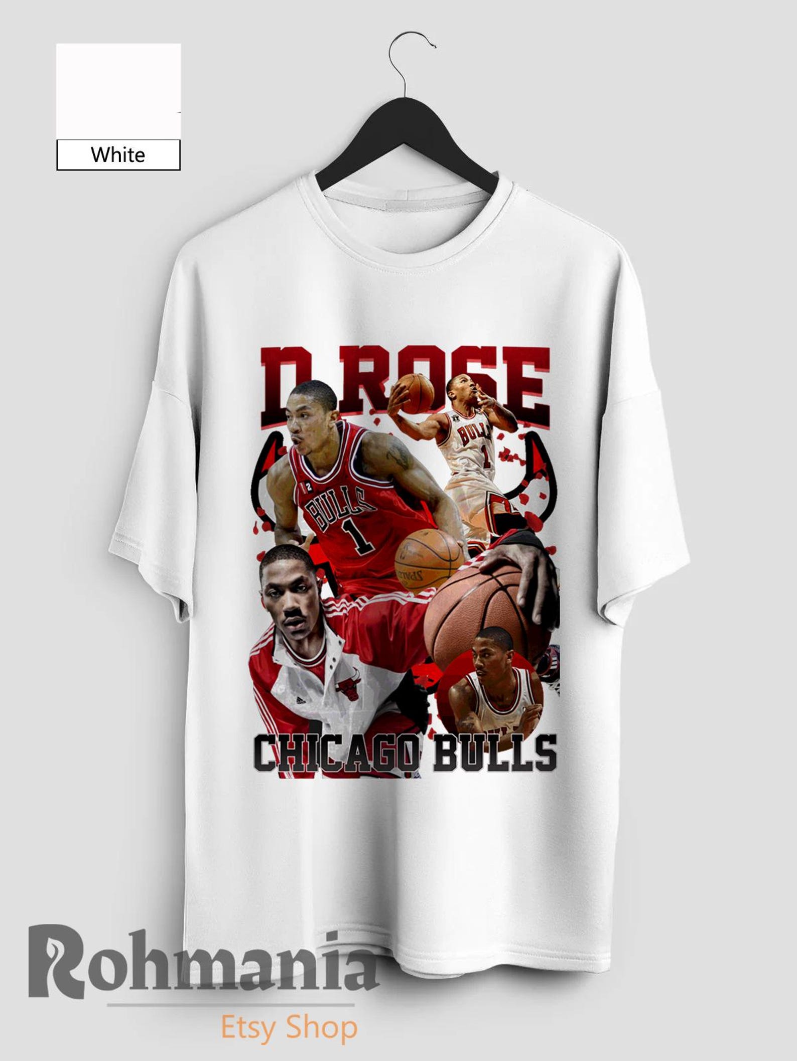 Derrick Rose T-Shirt, Basketball Sport Merch Shirt, Retro 90s Personalized Casual T-Shirt S