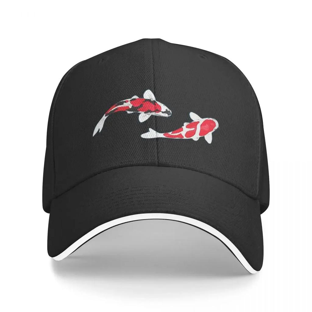 Koi Fish Kuhaku Showa Sanke Koi Fish Design Black Background Baseball Cap Military Tactical Cap Cute Men's Luxury Women's