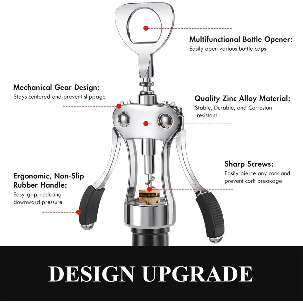 Wine Opener Premium Multifunctional Wing Corkscrew Wine Bottle Opener Suitable for Kitchens Restaurants Bars and Waiters.