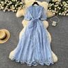French high-end temperament dress women's summer fashion strap waist single-breasted embroidered mesh long skirt