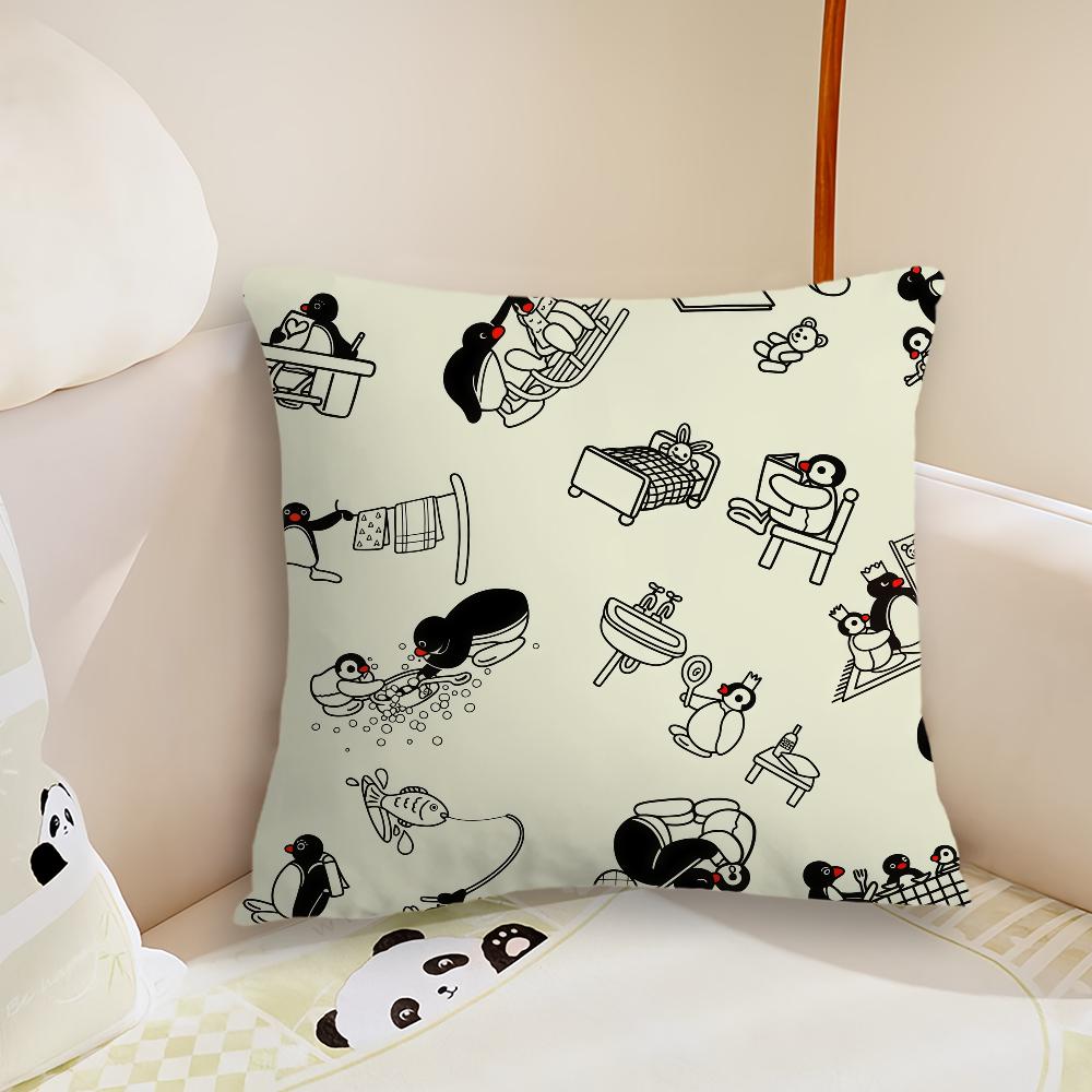 Pingu Cartoon Cute Cushion Cover Pillow Case Plush Fabric Soft Double Sided Print Sofa Cushion Cover Throw Pillow Covers