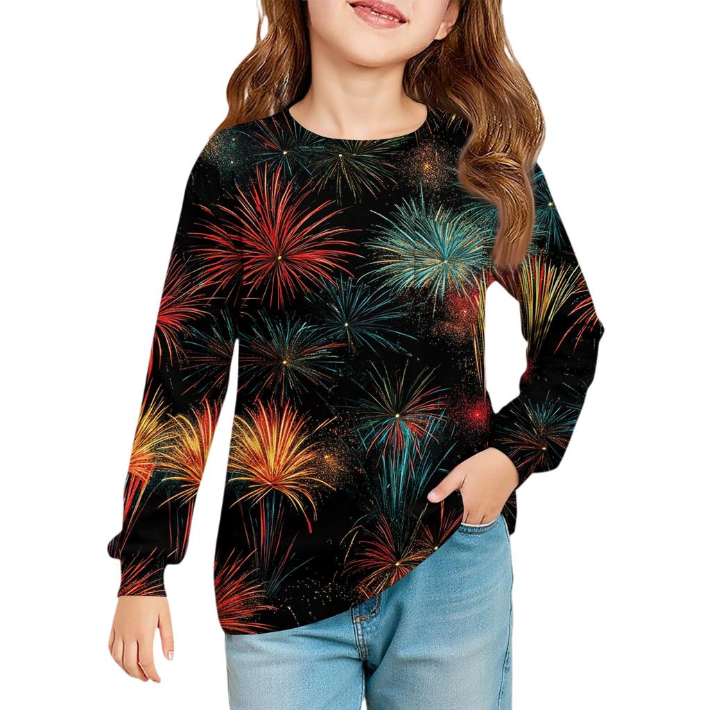Christmas Day Girls' Long Sleeve Blouse - Round Neck Soft Waist Tunic