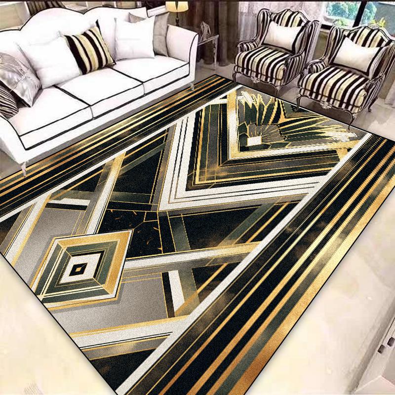 Lehký Luxus Evropský Černo-Zlatý Koberec Dekorace Obývacího Pokoje Koberce do Prostoru Pohovky pro Ložnici Šatnu Protiskluzové Pratelné Podlahové Rohože