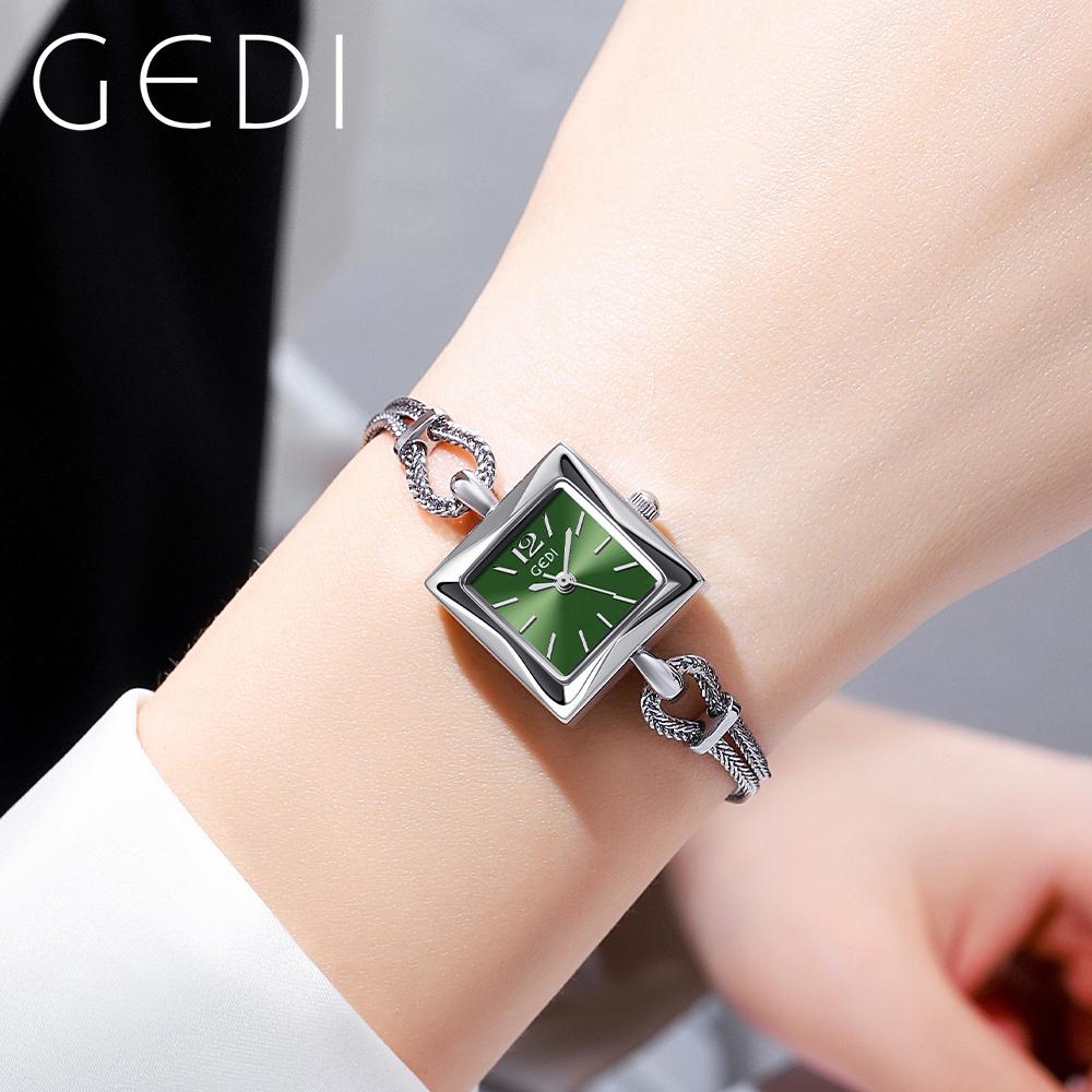 Fashion Gedi Top Brand Rose Gold Women Square Wrist Watch Alloy Rope Band Water Resistance Luxury Ladies Quartz Jewely 20mm