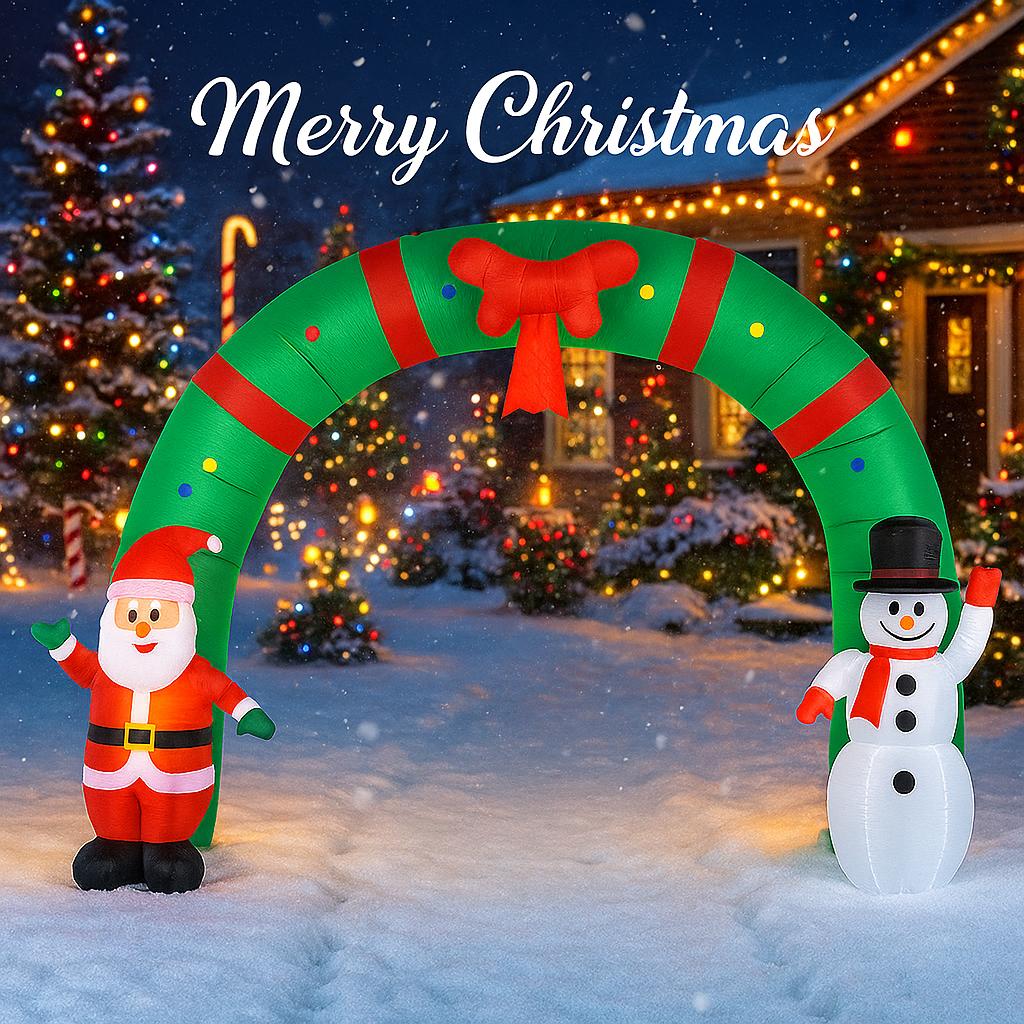 10.17FT Yard Party Decoration Inflatable Arch Santa Claus Snowman Toy LED Lit Xmas Home Supplies Ornament Christmas Holiday Gift