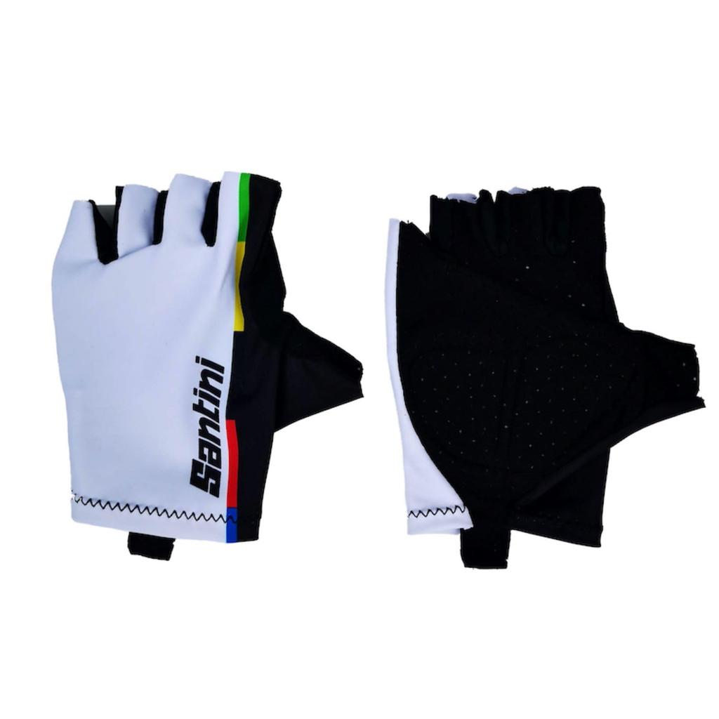 Santini Rainbow Gloves White – Official Fan Line Rainbow Gloves, Fan Line, White, Size XS